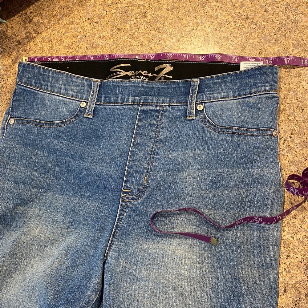Seven7 Seamless Pull On Skinny Blue Jeans L/G MUSTY Faux Front Pockets No Zipper - Picture 12 of 16